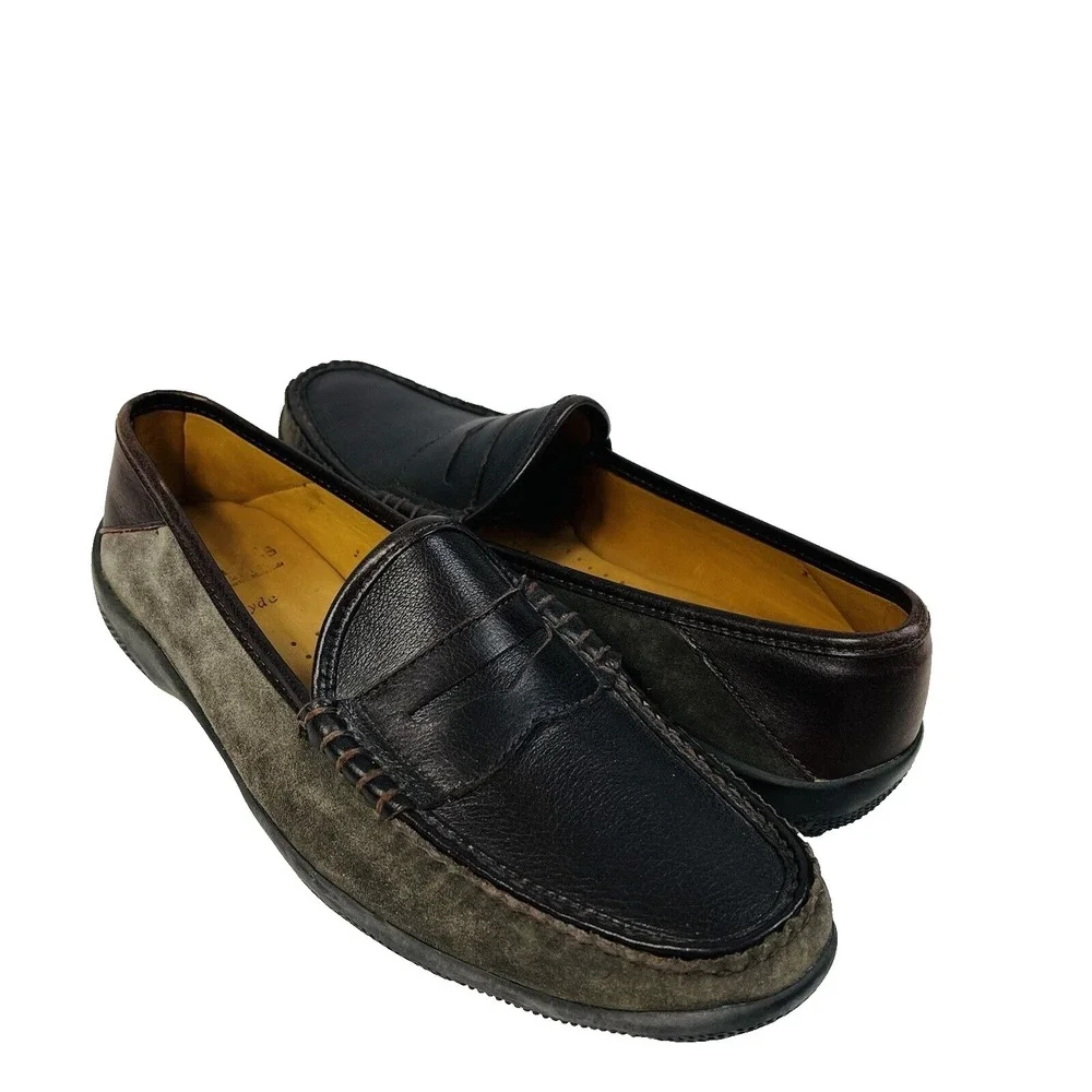 Allen Edmonds Hyde Brown Grey Two Tone Leather Mens Penny Loafer Size 9